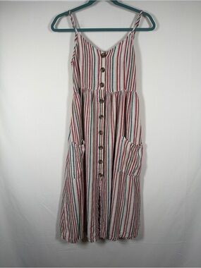 Euro Italian Linen blend Striped Button-Front Midi in Multi-Color